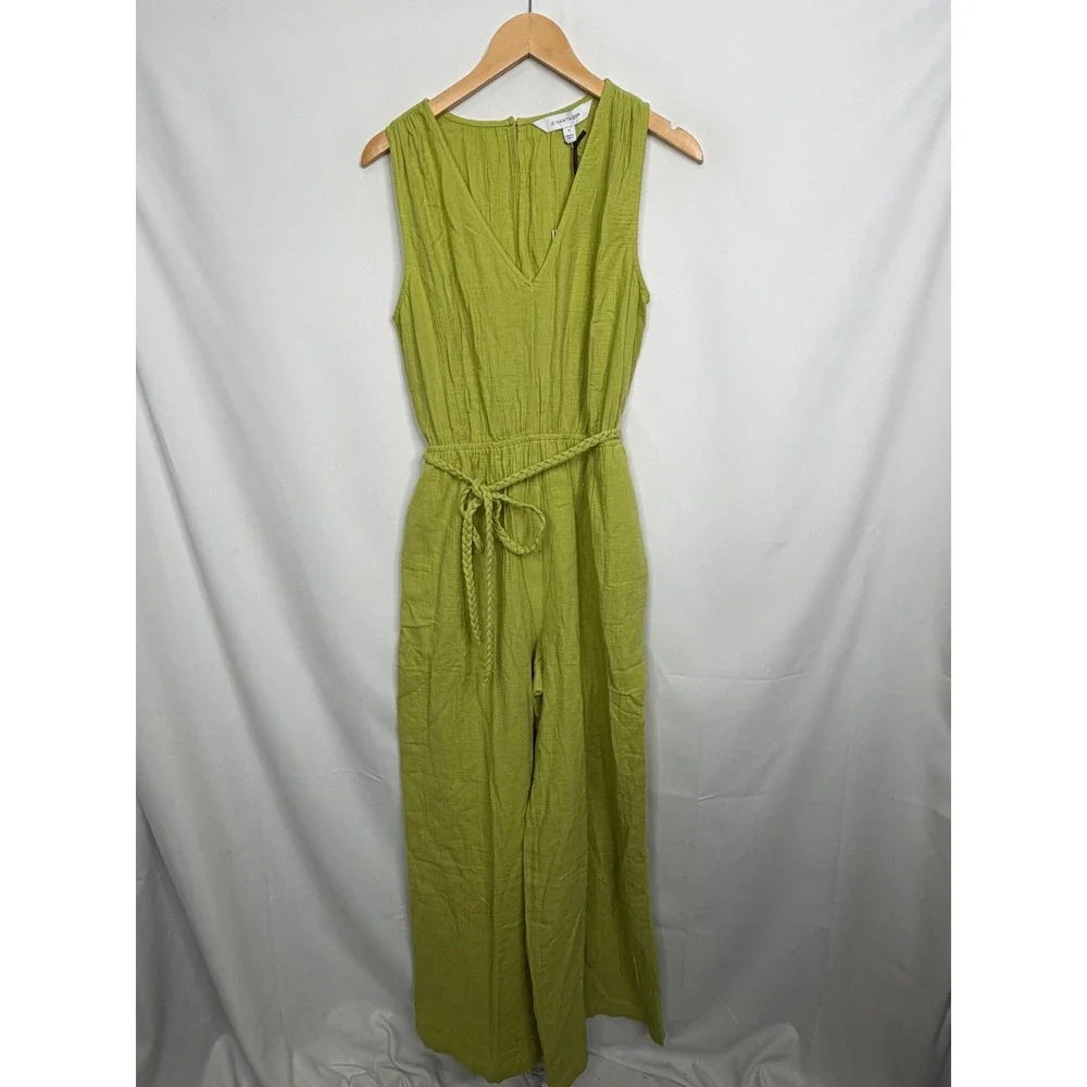 41 Hawthorn Sleeveless Gauze Jumpsuit Light Green V-Neck Braided Belt Size M NWT